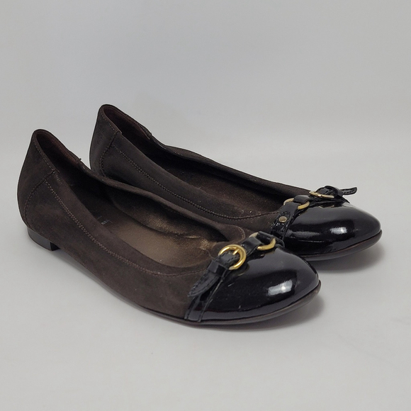 AGL Attilio Giusti Leombruni Shoes - AGL Attilio Giusti Leombruni Brown Suede Patent Leather Slip On Ballet Flats 40